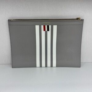 Authentic Thom Browne Gray and White Striped Clutch